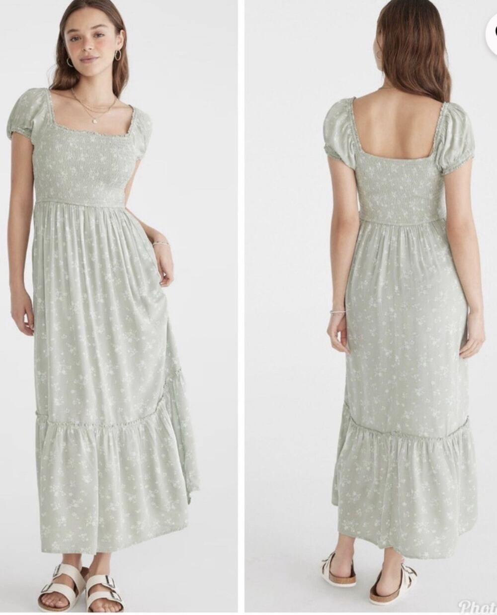Aeropostale Floral Square-Neck Smocked Milkmaid Style Midi Dress Medium